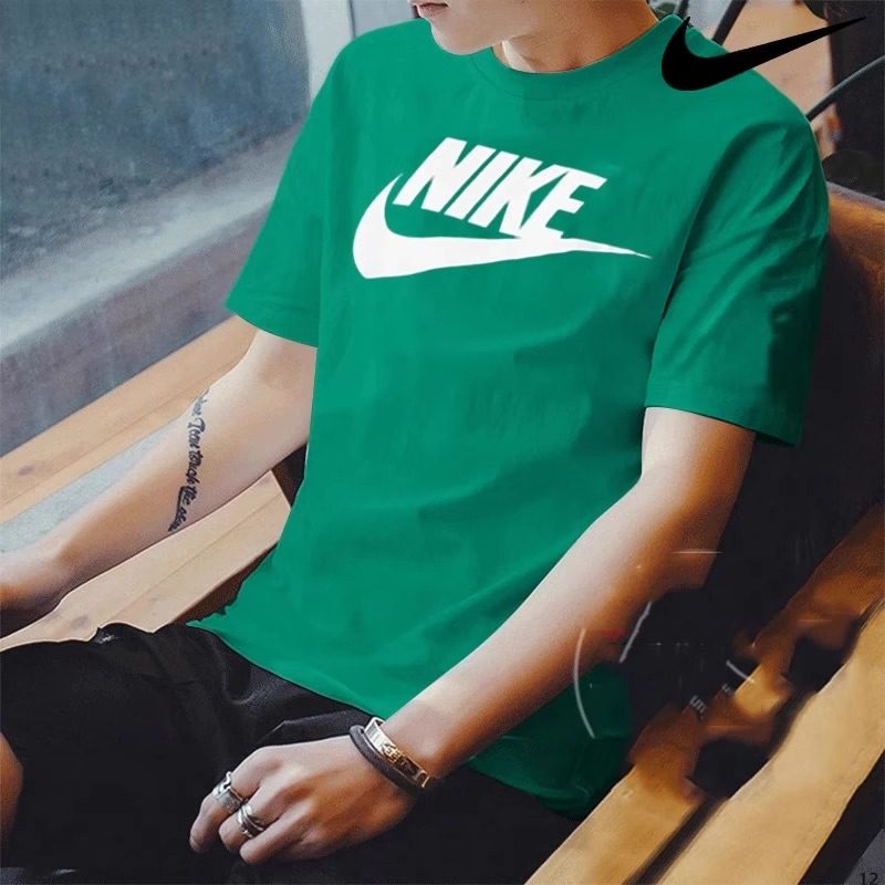 绿色T恤NIKE耐克正品纯棉短袖男子宽松运动服夏季新款圆领上衣潮