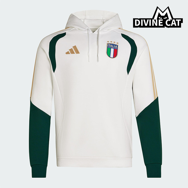 Adidas/阿迪达斯正品TIRO新款男米白绿色经典足球连帽卫衣JZ9364