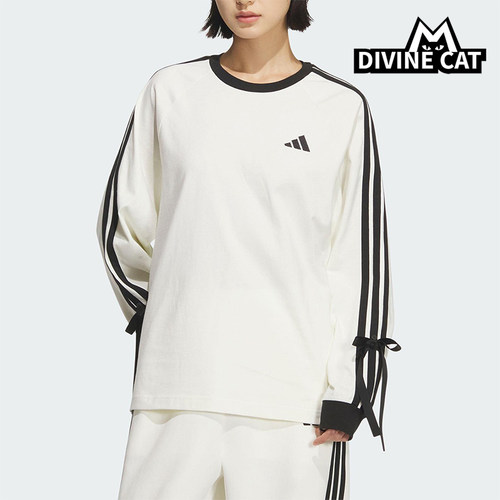 Adidas/阿迪达斯正品2025女士时尚宽松圆领亲肤针织长袖T恤KG3859