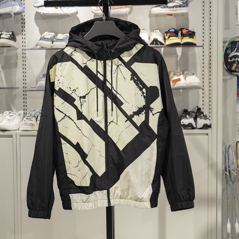 李宁正品反伍BADFIVE男子撞色拼接宽松休闲运动连帽外套AFDT059-4