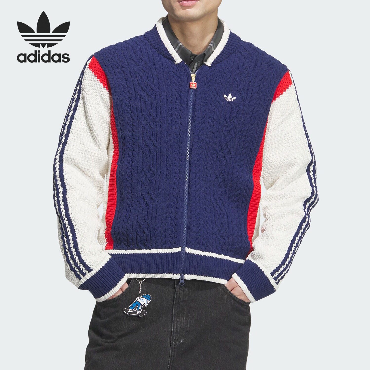 Adidas/阿迪达斯正品三叶草男女针织保暖拼接时尚外套JN0717