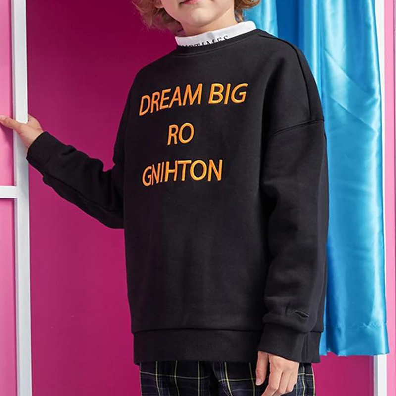 李宁正品运动生活系列儿童宽松透气圆领休闲卫衣套头衫YWDQ258-1