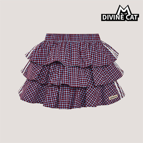 Adidas/阿迪达斯正品三叶草女士运动时尚潮流格子复古短裙KU9399