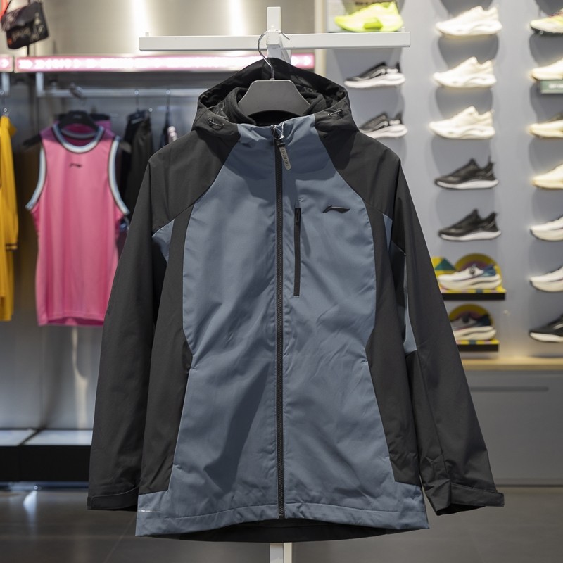 李宁正品健身系列男子反光加绒保暖三合一运动冲锋衣AWBU009-6