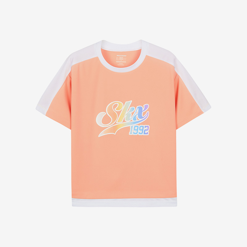 Skechers/斯凯奇正品夏季透气休闲针织儿童圆领运动短袖T恤