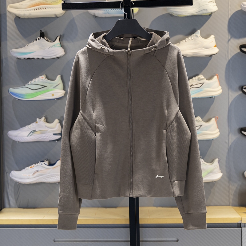 李宁正品健身系列女子经典复古透气拉链连帽夹克外套AWDV512-6