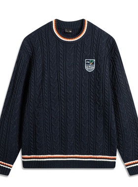 李宁正品运动潮流系列男子时尚撞色宽松保暖套头编织衫AMBU235