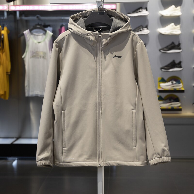 李宁正品健身系列男子加绒防泼水亲肤舒适运动连帽外套AFDU529-6