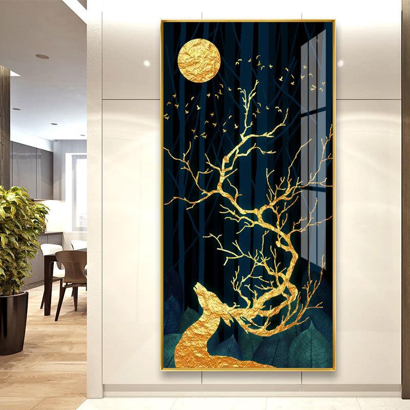 晶入户玄关版装饰代画过道走廊竖现简约MJCH2026麋鹿客厅美式瓷镶图片