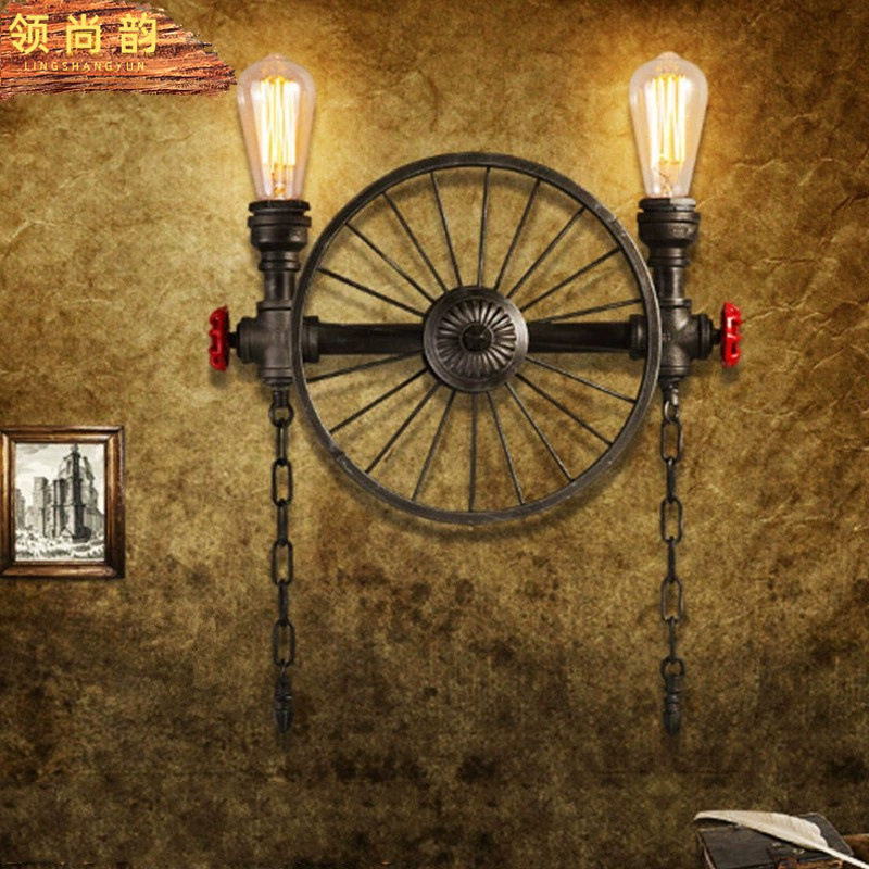 loft工业风复古铁艺水管壁灯