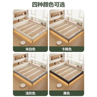 无床头架加榫床卯厚榉木床排骨架简约齐边双人猫ANG抓皮实木悬浮
