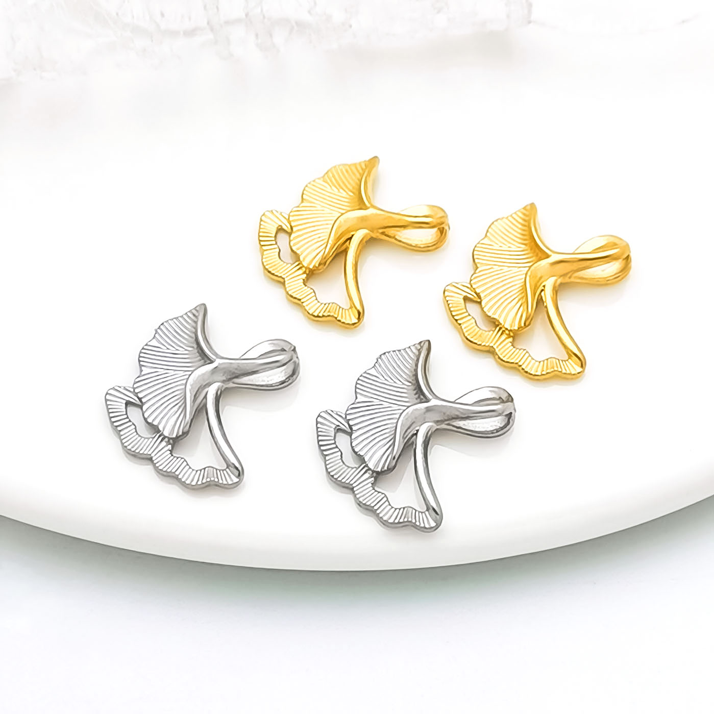 304不锈钢双叶银杏挂件