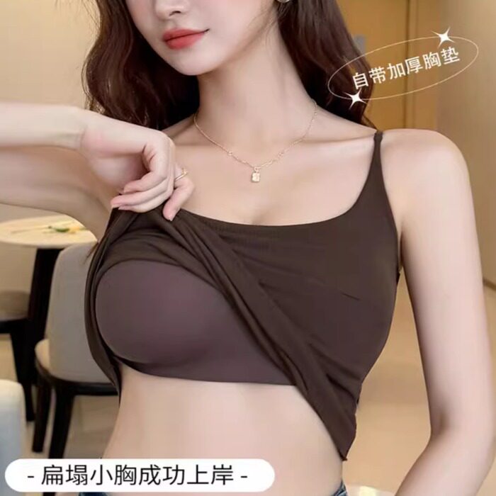 加厚4cm自带胸垫背心女吊带漫画胸内搭小胸显大打底美背显瘦上衣