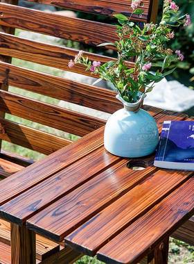 7W户外桌椅木实庭院阳台休F758STS8闲双人茶带几桌椅椅组合公园防