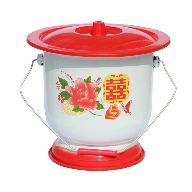 加厚大号搪瓷高脚痰盂.儿童座便器老人痰盂带盖搪瓷花兰桶