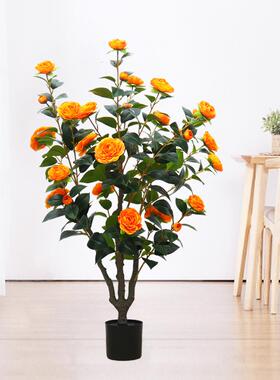 仿真花生茶玫花树室VJO内仿客厅装落地摆件仿饰真花造假景玫瑰花