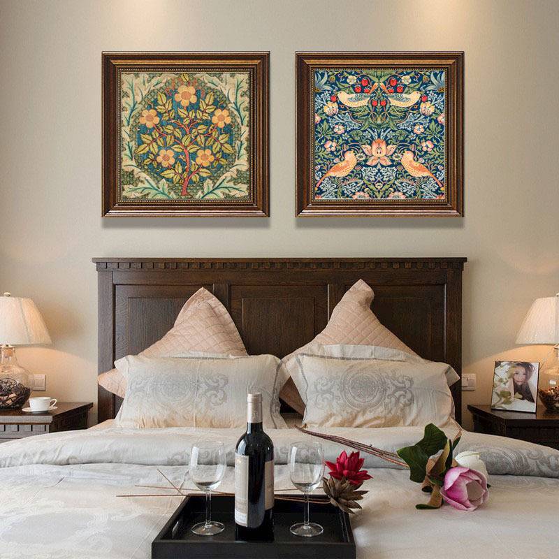 美式客厅二联装饰画餐厅花卉挂画复古仿油画欧式壁画卧室床头墙画图片