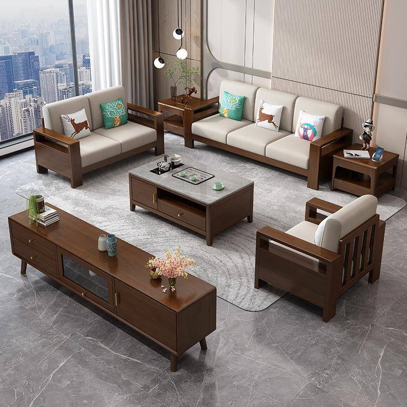 木沙发组合现代约软包客厅小户简实型可拆布艺FKO原木风沙组发装