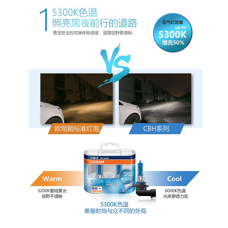 欧司朗4HH11CB亮H炫RQY蓝00K增白光远光近光灯泡H7汽车前大灯5对