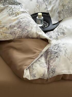 凉轻奢水墨画莱赛wxy-fxb0天丝四件套高档感冰丝被套床单人上夏季