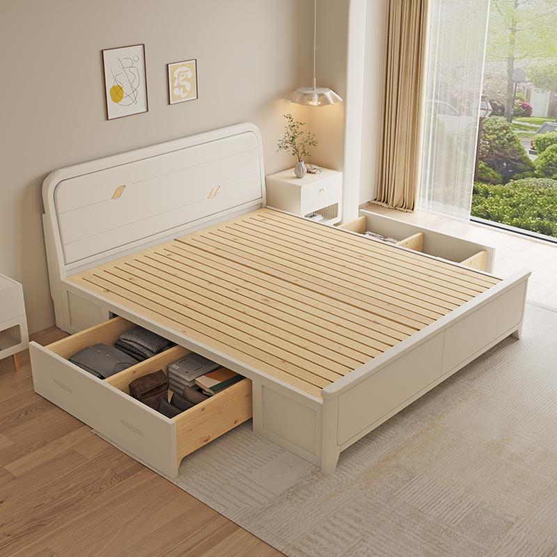 主卧新中式5木全实双人床1.8米现代轻AFK奢极简公物主床1.m储结婚