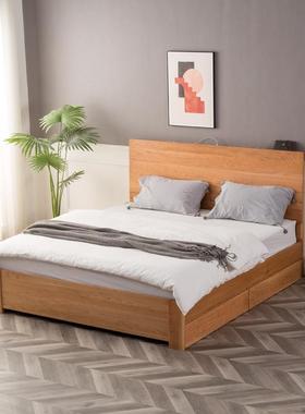 桃木体UWT床红橡木箱实床木床樱桃胡木储物双人床单人床