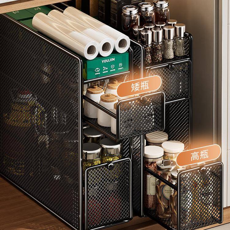 厨房置架多功能侧面抽屉拉式抽柜味极窄边调品台面调料架收OFB物