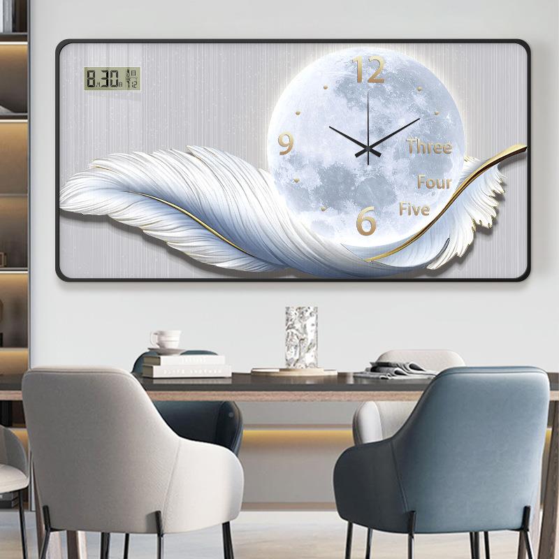 2025新款客餐厅万年历钟YOC表钟现代简约电子时钟羽毛挂挂厅画高