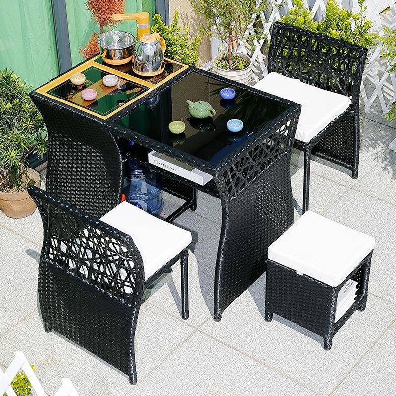 台小PUE桌椅意阳台茶桌组合网茶红收纳创藤椅阳三件套休闲一桌两