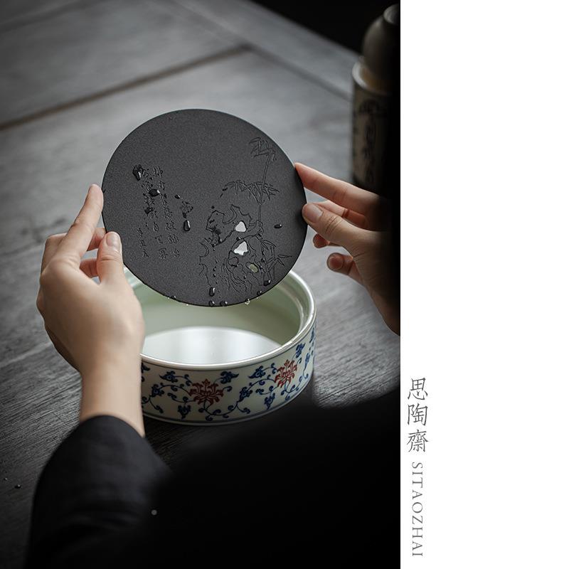 仿壶古青花壶配干泡盘釉里承红高端储水养壶垫茶承托盖碗底茶ZHZ