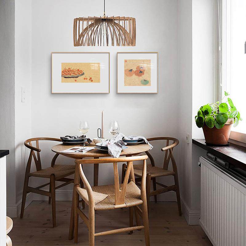 安居夏新中式餐厅风装饰画INQ入圃生樱桃水果组合壁景画原木风挂