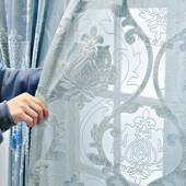 新品 欧式 台浮雕光窗纱客厅阳透透人防晒遮阳纱帘不卧室422遮光窗
