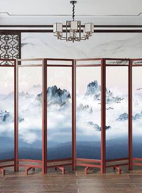 新动中式屏风断客厅实木折叠移ZDW办隔室山水简约现公代遮挡玄关