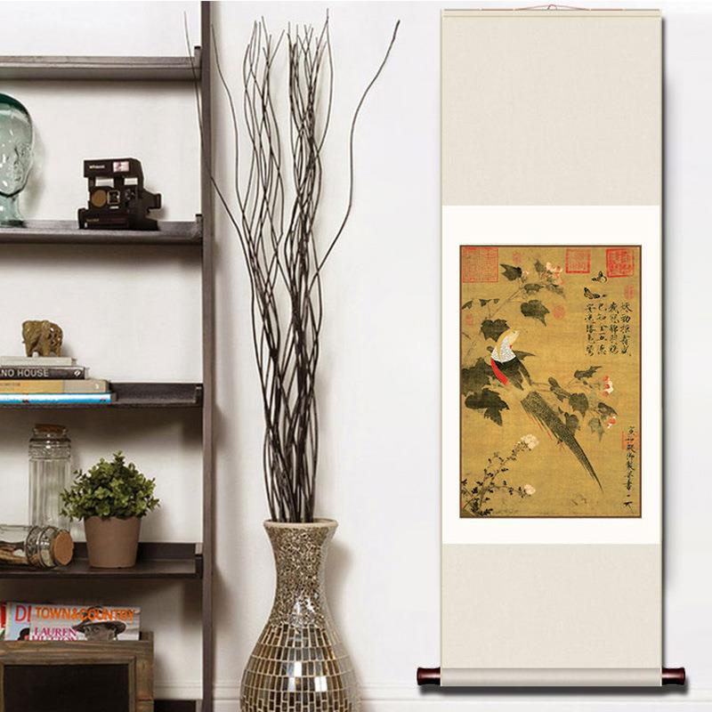 宋徽宗佶赵琴听图宋徽宗赵佶画蓉锦鸡图瑞鹤图装0257饰丝绸画卷轴