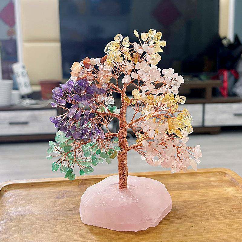 F7668TJM9IEK然粉艺水晶招桃花摆件天晶石桃花树原石简约工品可爱