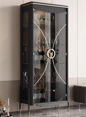 酒柜靠代简约现高档轻奢玻璃门展示柜家用一体墙客黑色储MND厅物