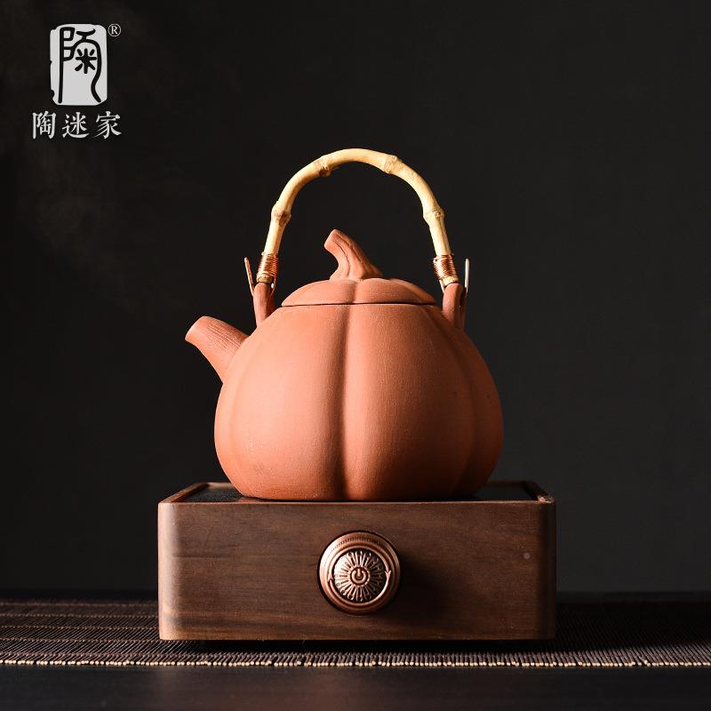迷朱泥IOP提梁壶围炉煮电陶炉粗陶烧陶水茶壶大容量泡茶红壶泥壶