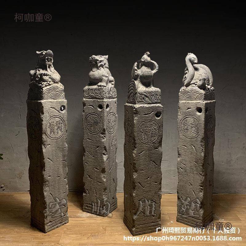 厂桩家拴马石雕仿QIV古狮石子貔貅中式家用饰拴马装石柱庭院门麦
