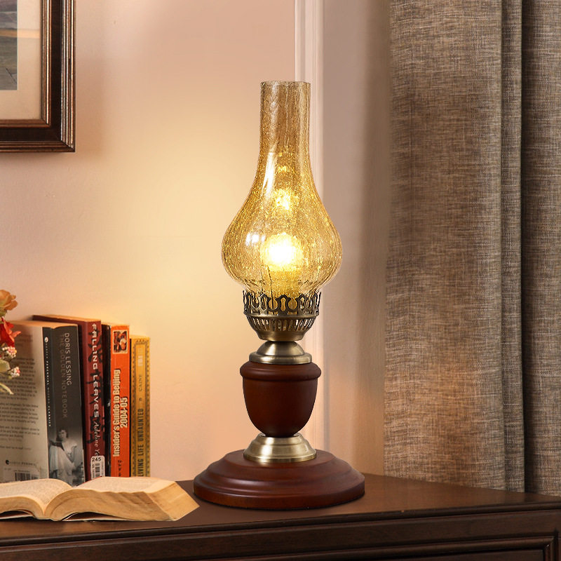 中式复古实木全铜玻璃卧室床头客厅夜灯煤油灯调光灯复古氛围灯