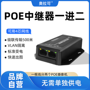 奧拉可 1000Mbps可串聯支持海康大華POE攝像機1條網線接2個POE攝像機 千兆POE中繼器網絡擴展器標準48V100