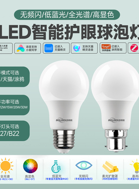 LED蓝牙mesh涂鸦Zigbee无极调光调色智能语音控制E27B22护眼灯泡