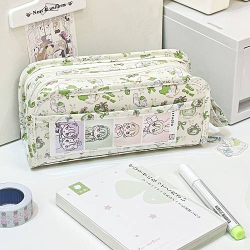 新款青苹果小猫多功能可手提笔袋