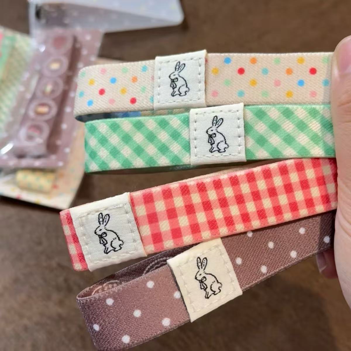 小兔波点格纹双面彩色绑带松紧带