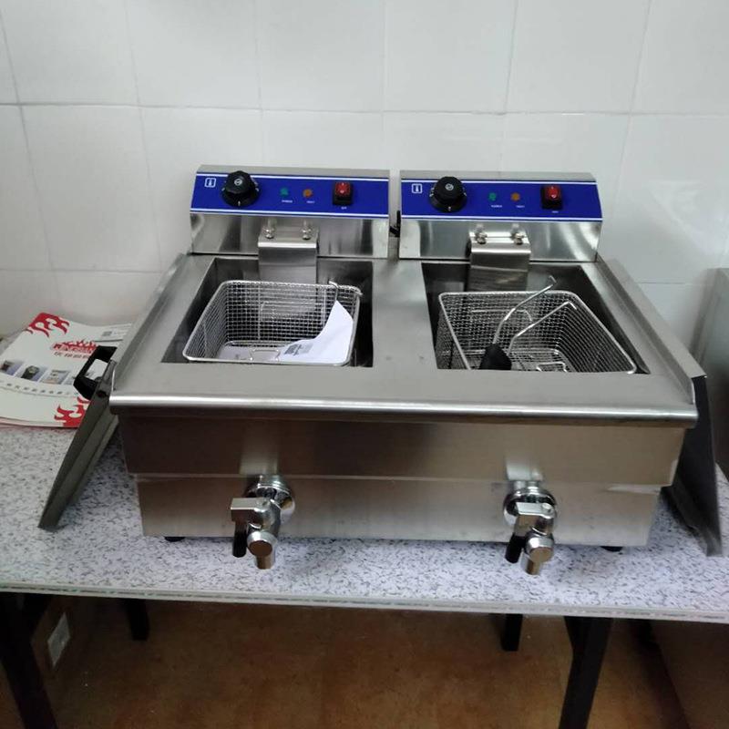 台式厨房双缸带阀油炸机不锈钢薯条鸡排电炸炉面包房设备油炸锅
