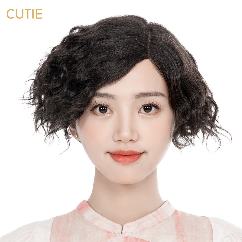 娇滴滴假发 女复古波浪中短卷发套 手织真人发丝梨花头妈妈全假发