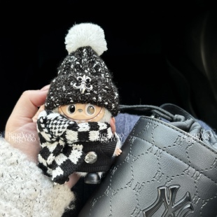 原创！拉布布labubu四代迷你4.0心底密码娃衣薇薇安棋盘格毛线帽