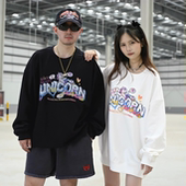 JuiceUnicorn原创卡通独角兽彩虹字体字母情侣男女重磅圆领卫衣
