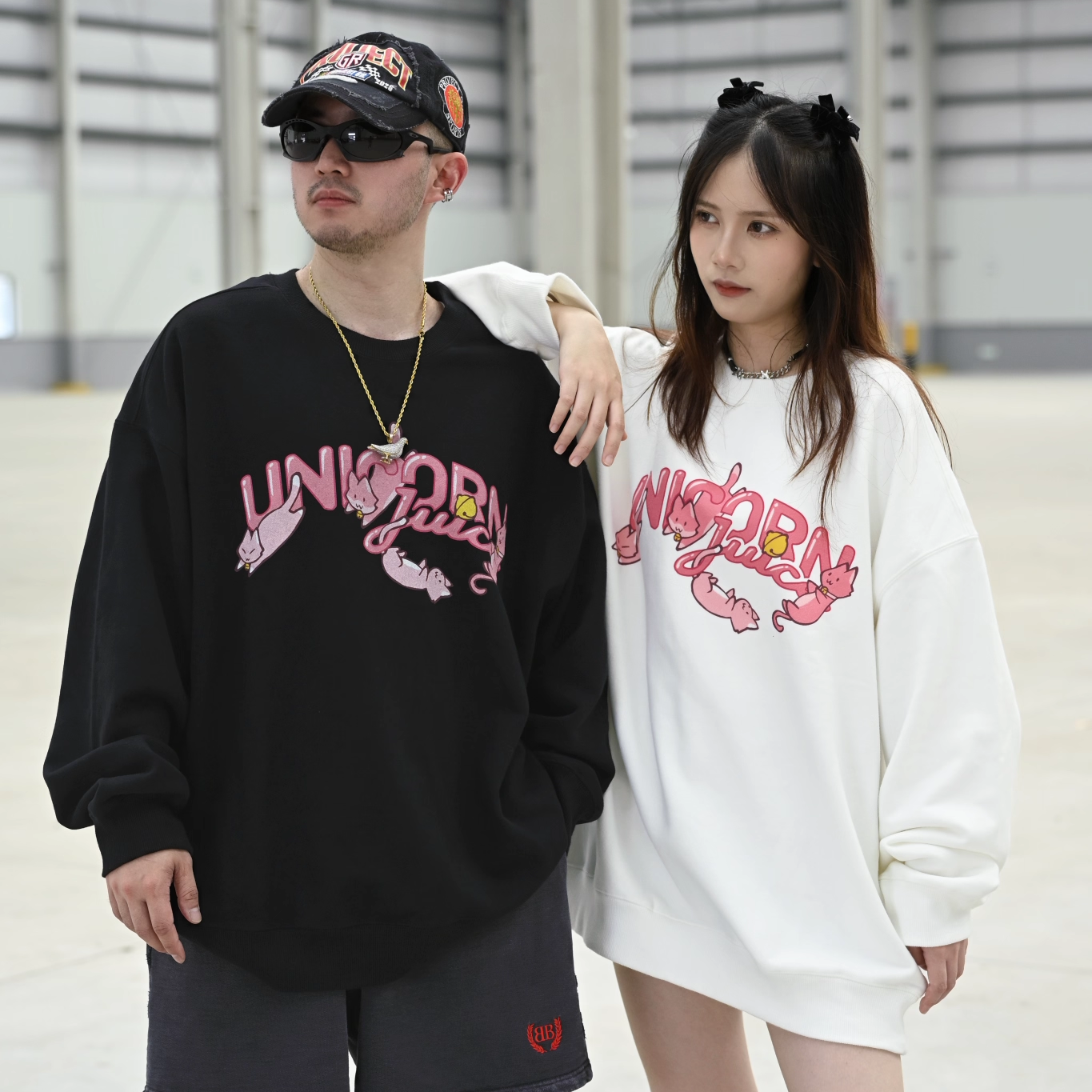 JuiceUnicorn原创可爱猫咪迁徙情侣潮牌男女长袖休闲重磅圆领卫衣