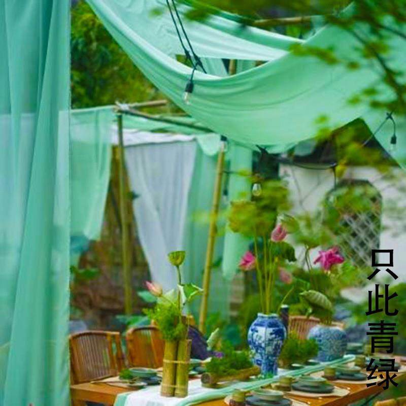 牛油果绿100D雪纺布料面料婚庆布置纱幔婚纱礼服草绿色网纱布料