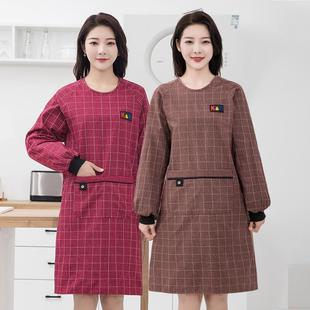 圍裙家用廚房女時尚 上班透氣防污工作服 做飯長袖 加厚棉布罩衣新款